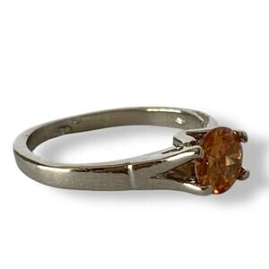 Citrine Orange Colored High Setting Solitaire Ring Size 7